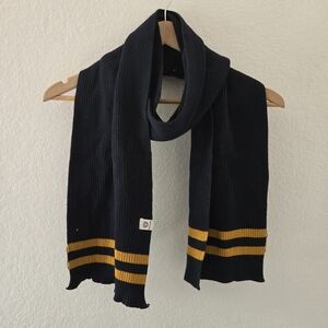 Navy Knit Scarf with Yellow Stripe Accents